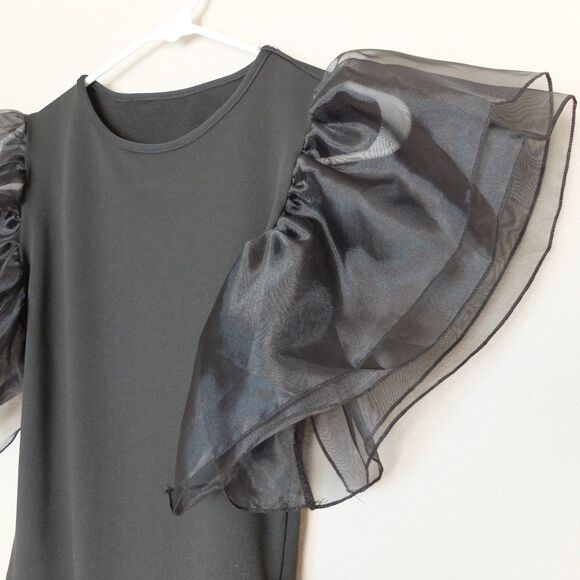 Black Sexy Flutter Sleeve Bodysuit Size Medium - Picture 7 of 12